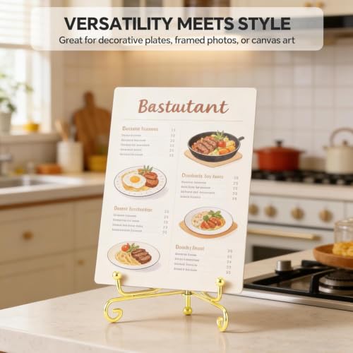 Image of Curated Cart Gold Metal Display Stand for Plates & Frames, 4 inch, Pack of 2 Foldable Tabletop Easel with Curved Design, Decorative Plate Stand for Decor, Photo Frame Stand for Table, Menu & Art Display