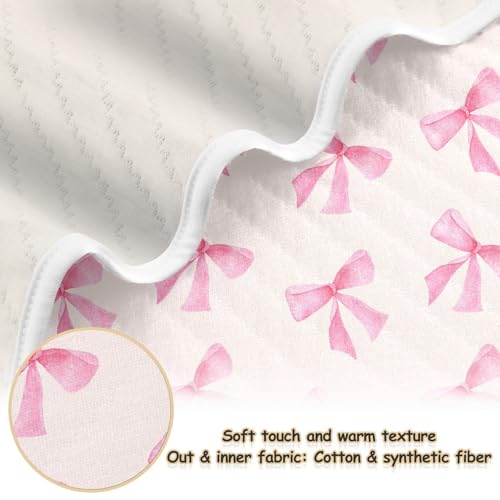 Image of Pink Bow Baby Blanket Cotton Cozy Throw Blanket Warm Nursery Swaddle Receiving Toddler Blankets 30 inch x 40