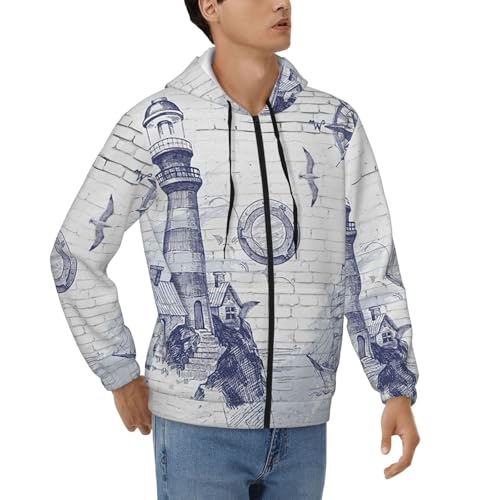 Sweat à capuche homme boussole marine veste zippée en polyester souple tailles S-3XL