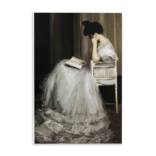 Woman in Gown Reading Portrait, 13 x 19 Inch Mounted Print on Wall Plaque