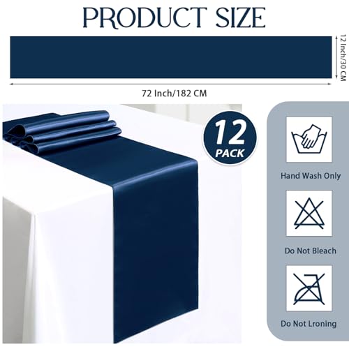 P Pothuiny 12 Pcs Navy Blue Satin Table Runner 12 x 72 Inch Long Smooth Wedding Table Runners for Banquets, Graduations and Birthday Party Decoration by P Pothuiny - Used condition - Image 3
