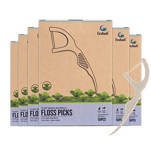 Natural Dental Floss Picks (300 Count) - Plant Based, Vegan, Eco Friendly, Sustainable Dental Flossers - Twin Floss (Mint) #TOP9