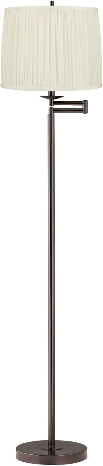 Regency Hill Gabrielle Modern 60 1/2" Tall Standing Floor Lamp Skinny Adjustable Swing Arm Pole Brown Metal Bronze Finish Living Room Bedroom House Reading Office Entryway White Silk Pleated Shade