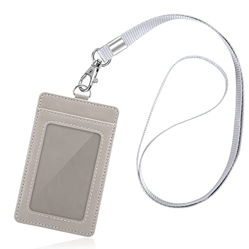 Arae Card Holder Vertical Pu Leather Badge Holder With 1 Clear Id Card Window 1 Card Slot And 1 Neck Lanyard For Office/School Id Credit Card Driver License -Gray #TOP3