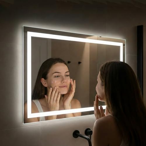Image of 40 inchx 32 inch LED Bathroom Mirror with Lights, Anti-Fog, Backlit & Front Lit, Stepless Dimmable, 3 Colors, Memory Function, Vanity Mirror for Wall, Shatterproof Tempered Glass,Horizontal /Vertical