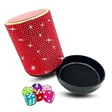Bling Dice Cup Velvet Felt-Lined Quiet Shaker with Lid Includes 12 Dices Plastic Dice Cup Set for Bar Party Family Yahtzee Farkle Classic Dice Games (Red)