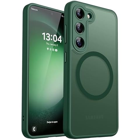CANSHN Magnetyczne Etui kompatybilne z Samsung Galaxy S23 z Pełną Ochroną Aparatu, Półprzezroczyste Matowe Wstrząsoodporne 6,1 cala - Głęboka Zieleń