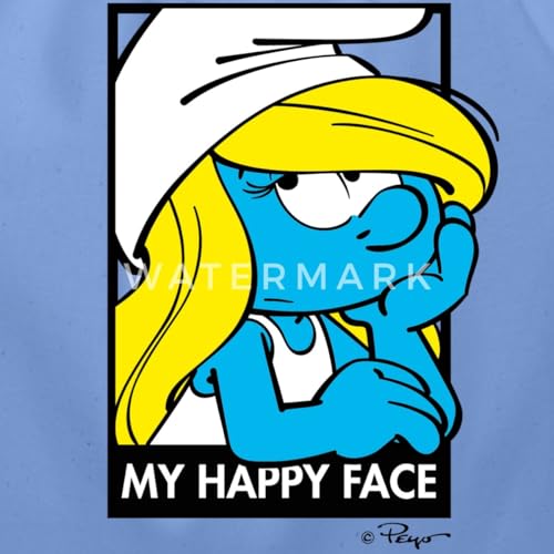 Spreadshirt Sarcastic Smurfette 'My Happy Face' - The Smurfs Expressive Design Cotton Drawstring Bag, One Size, carolina blue2