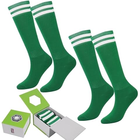 brooman 2 Pairs Kids Soccer Socks Boys Girls Stretchy Knee High Tube Socks Breathable Sports Training Football Athletic Socks (M,Green) Cover