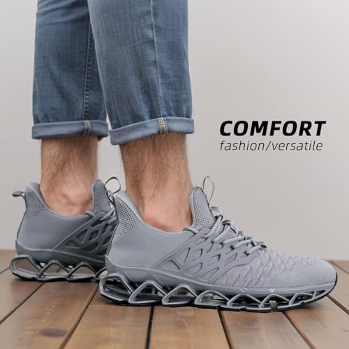 Mens Slip on Walking Shoes Running Blade Tennis Casual Fashion Sneakers Comfortable Non Slip Gym Athletic Sport Trainers Grey