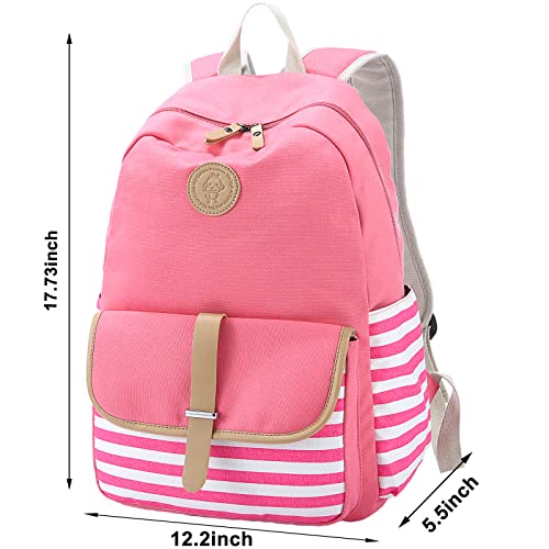 Joyfulife School Backpack for Girls Lightweight Canvas Stripe Backpack Student Kids Bookbags Teens Backpack with Lunch Box Pencil Bag - image 2