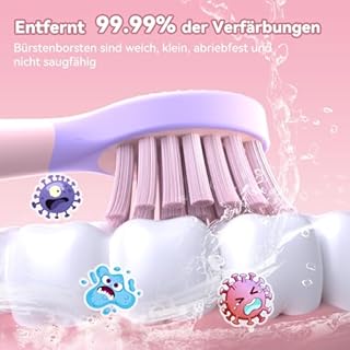 JTF Spazzolino Elettrico Bambini 3-12 Anni con 4 Testine, Timer, 5 Modalità di Pulizia, Timer Intelligente, Adesivi Personalizzabili - IPX7 Impermeabile Idea Regalo per Ragazze