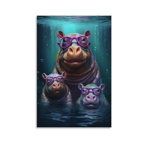 Toile hippopotame rustique pour habiller un mur vide de salon et sublimer votre décoration