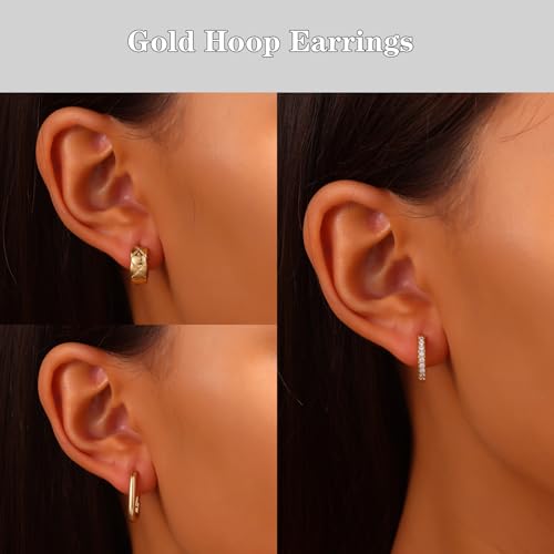 3Pairs Small Huggie Hoop Earrings Set for Women,18k Gold Plated Cartilage Earrings for Multiple Piercing, Thick Open Twisted Huggie Hoop Earrings, Hypoallergenic Lightweight Hoop Earrings Set Jewelry for Gifts.3
