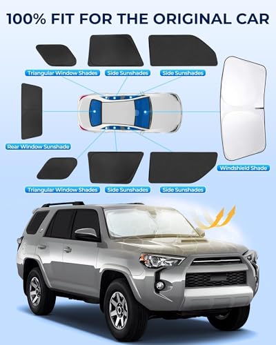 Image of for Toyota 4Runner 2010-2024 Car Window Shades, 8pcs Privacy Sun Shade Set for Front Windshield Side and Rear Windows, Full Window Covers Keeps Vehicle Cool for Camping Napping