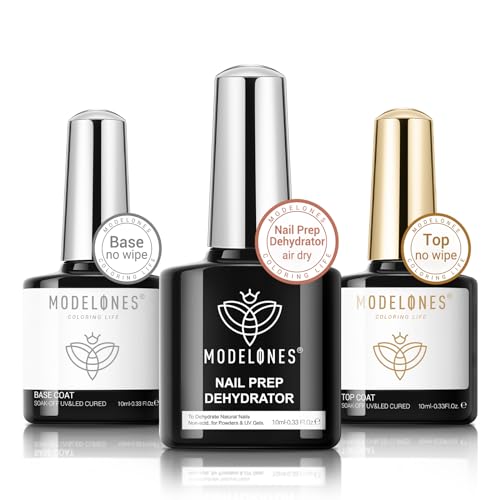 Modelones Base Coat Top Coat UV i odwadniacz do paznokci, zestaw 3 x 10 ml, specjalistyczny podkład UV LED, lakier bez wycierania