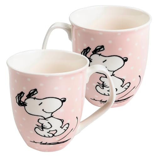 United Labels The Peanuts Tasse Snoopy 280 ml, Rosa mit Punkten, Kaffeebecher aus Keramik, Kaffeetasse