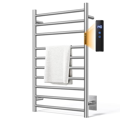 AquivaCoast Towel Warmer Rack, Heated Towel Racks for Bathroom, Wall Mounted Towel Warmer, Stainless Steel 10-Bars Drying Rack with Intelligent Touch Screen Timer, Brushed Nickel