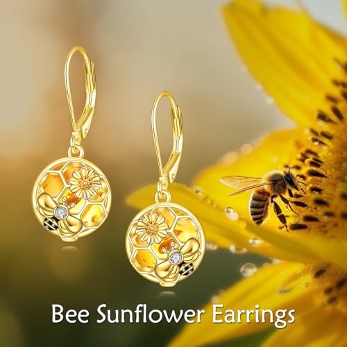 Image of LUHE Bee Earrings for Women 925 Sterling Silver Bumble Earrings with Honeycomb Honeybee Jewelry Dangle Gifts for Women