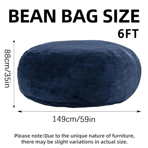 Image of Oversized Bean Bag Chairs for Adults,6FT,Bean Bag Chair with Filler Included,Memory Foam Chair,Removable and Washable Flannel Cover, Suitable for Reading Chairs in Living Room (Blue, 6 Foot)