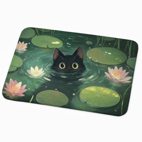 Image of Mouse Pad for Laptop & Desktop | 9x7 Inch Anti-Fray Stitched Edges | Non-Slip Rubber Base | Desk Setup Accessory for Students, Gamers & Professionals (Cat in Pond)