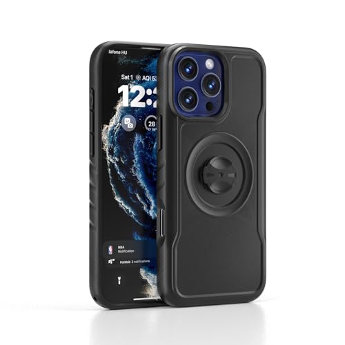 Bike Phone Case for iPhone 16 Pro Max – Shockproof & Slim with Built-in Lock, Compatible with Garmin-Style Mounts, Quick-Release for Road & MTB Cycling Black