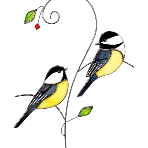 Iricrist Chickadee (1 Pair) Stained Glass Birds Suncatcher for Mom,