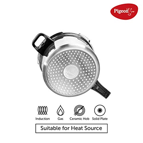 Image of Pigeon by Stovekraft INOX Stainless Steel Pressure Cooker 5L + Basics Induction Base Non-Stick Aluminium Cookware Set, Terracotta Brown