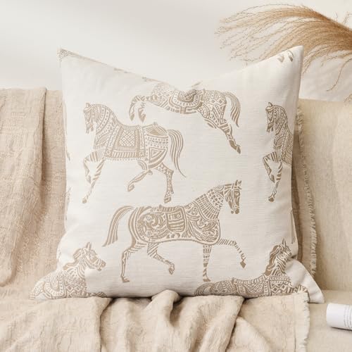 AIBU HOME Throw Pillow Cover 18x18'' Inches, Double Sided Horse Chenille Jacquard Embroidery Couch Sofa Pillow Cushion Covers, Modern Equestrian...
