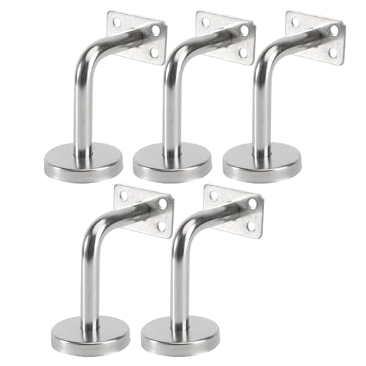 DOITOOL 5 pieza Soportes de barandilla escaleras de acero inoxidable Soportes para pasamanos montado en la pared para soportes de barandilla de madera o metal (6 x 8 x 5 cm)