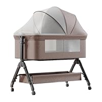 Aveainelle Portable Bedside Crib 3 in 1, Baby Cradle Swing, Newborn Cot, with Changing Table, Mosquito Net, Storage Basket, Mattress, 4 wheels, for 0-24 Months Baby