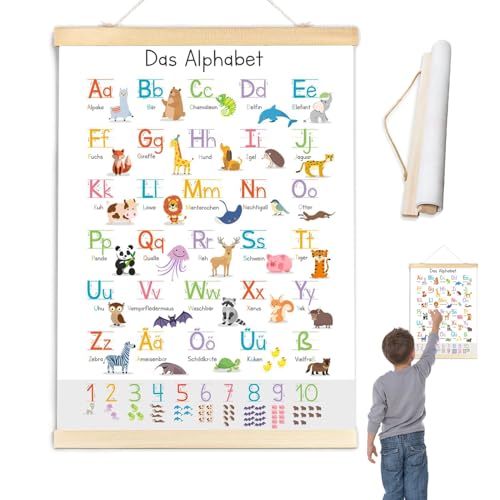 AONAYO ABC Poster Für Kinder 31x44 Cm,Alphabet Poster,Buchstaben Lernen,Poster Kinderzimmer, Abc + Zahlen Alphabet Lernen,Wanddeko Für Kinderzimmer,Kindergarten,Vorschule, Grundschule