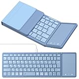 【最新型】Omikamo キーボード Bluetooth 折り畳み ipad キーボード ワイヤレス タッチパッド付き JIS配列日本語配列 有線＆無線両用 フルサイズ マルチペアリング Android/Win/Mac/iOS/Google対応 USB-C 充電式 コンパクト パソコン/タブレット/スマホ 用 小型 静音 軽量 薄型（ブルー） image