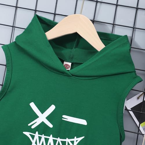 Image of Kids Boys Summer 2PCS Outfits Sleeveless Hooded Loose Casual Top Shirt and Elastic High Waist Sports Short Pant Set
