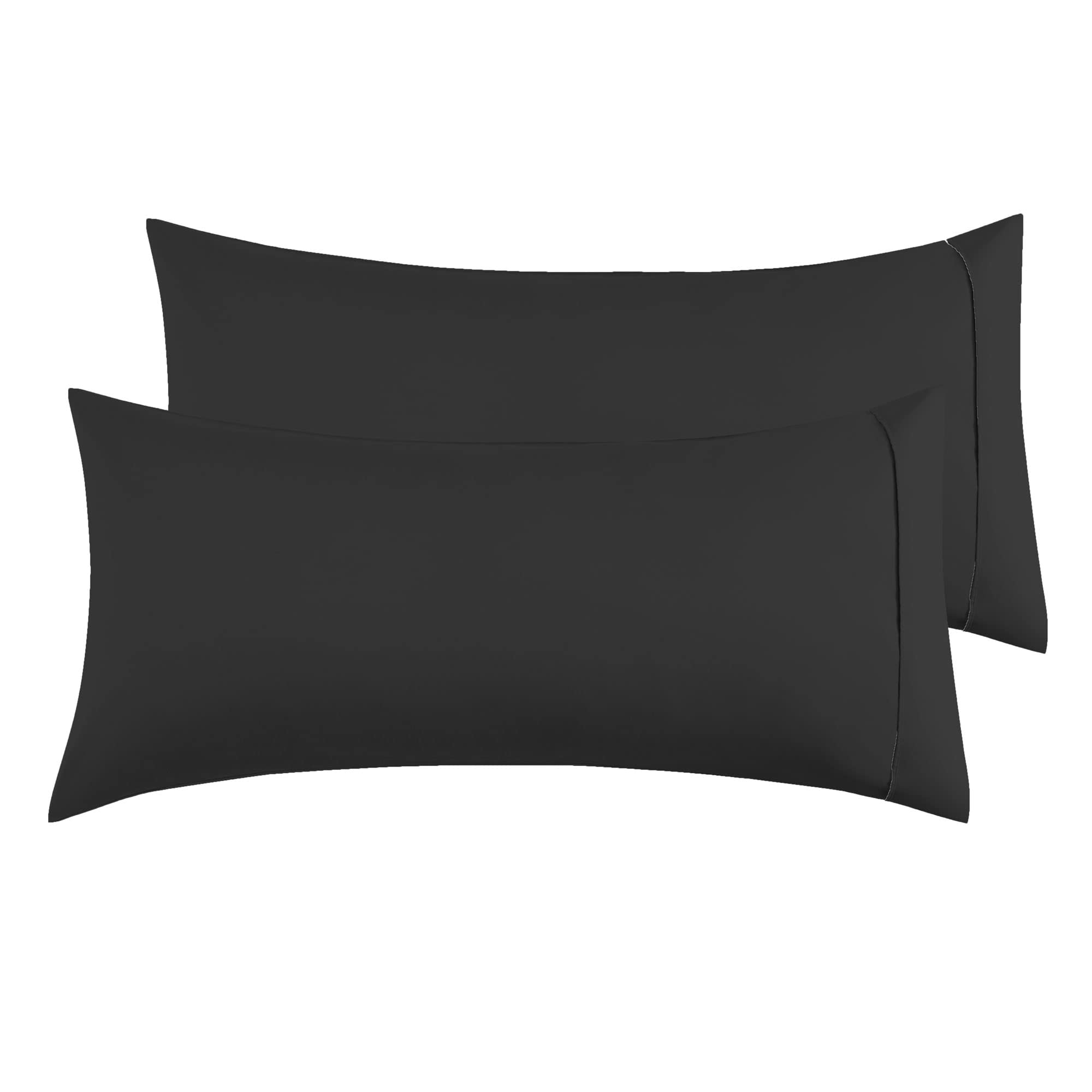 Funda de Almohada 100% Microfibra 50 x 90 cm, Juego de 2 Fundas Almohada Extra Suave Hipoalergénicas Transpirable Negro