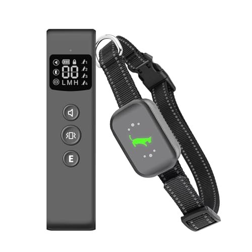 SEVENSTARS Collar Adiestramiento para Perros Gris. Collar Antiladridos Resistentes al Agua IP67. Mando a Distancia con Alcance de 1000 Metros y Pantalla LCD. Modo Pitido, Vibración, Luz y Modo E.