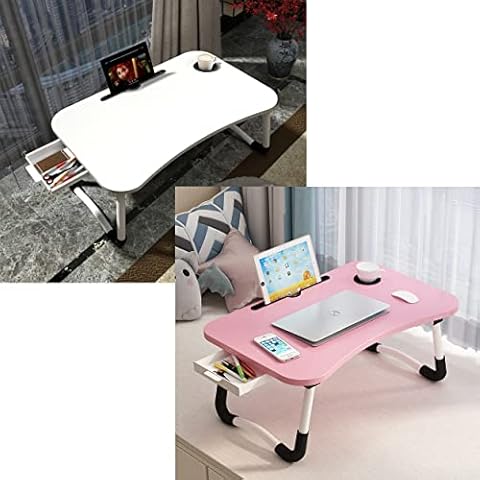VebaCidi 2 Same Size Bed Desks with Holders and Drawer (Pink + White) Cover