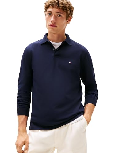 Tommy Hilfiger mens Long Sleeve Polo Shirts in Regular Fit With Stretch and Organic Pique Cotton