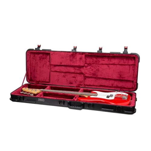 Crossrock ABS Bass Guitar Flight Case for Fender Jazz & Precision | Black Matte Finish, Burgundy Velvet Interior, TSA Lock – Premium Molded Series