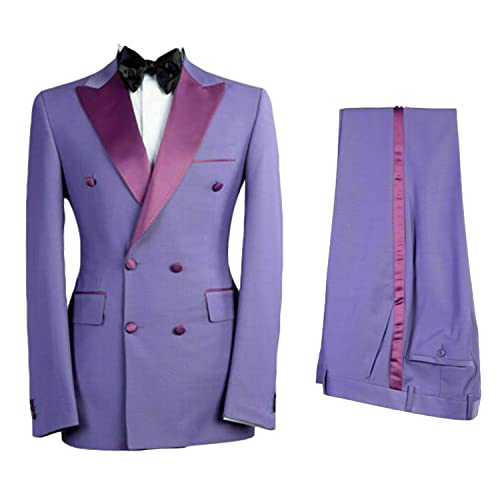 Kromoc Men's Party Prom Dinner Formal Suit Solid Two Pieces Peak Lapel Double Breasted Tuxedos