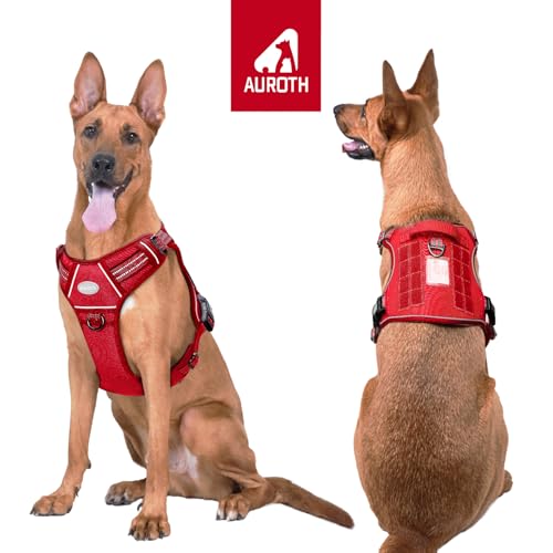 Image of AUROTH Tactical Dog Harness for Large Dogs No Pull Adjustable Pet Harness Reflective K9 Working Training Easy Control Pet Vest Military Service Dog Harnesses Red XL