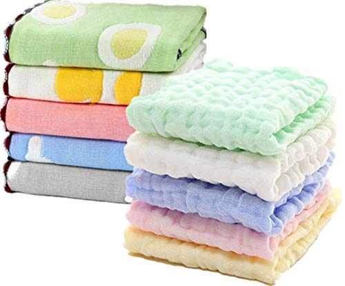 Image of Muslin Baby Washcloths, Organic Muslin Cotton Face Towels, Natural Cotton Wipes for Newborn Sensitive Skin, Soft Bath Washcloths for Boys or Girls, 10 Pack, Christmas Gift