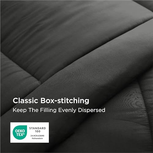 Image of Bedsure Comforter Duvet Insert - Quilted Comforters Twin XL Size, All Season Duvet, GentleSoft Down Alternative Bedding Blanket, with 8 Tabs, Gifts for Women /Men, Black, Twin XL 92 x 68 Inches