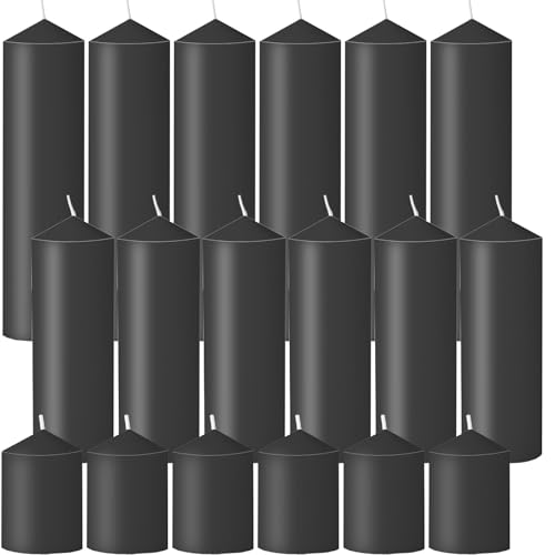 Veiuwa 18 Pcs Black Pillar Candles Bulk SetHurricane Candles3 Different Lengths (6 Each)Dripless Unscented SmokelessGives You a Better Atmosphere When Organizing Wedding or Event Party.