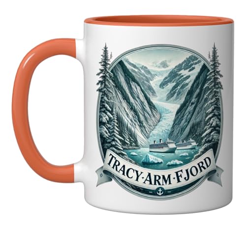 Tracy Arm-Fjord Glacier Alaska cruise destination Ceramic Mug, Orange/White