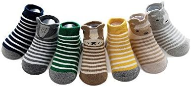 YEAPOOK Baby Boys Cute Animal Pattern Crew Socks Kids Anti-Slip Ankle Socks -7 Pack (1-3 Years, Color 1)