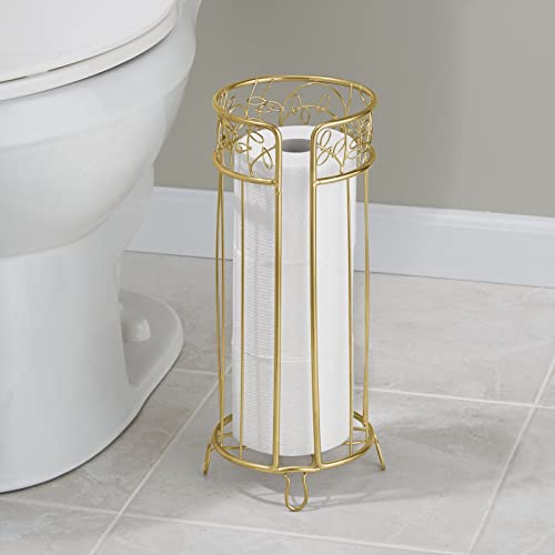 Mdesign Decorative Free Standing Toilet Paper Holder Stand With Storage For 3 Rolls Of Toilet Tissue - For Bathroom/Powder Room - Holds Mega Rolls - Durable Metal Wire Design - Soft Brass #TOP6