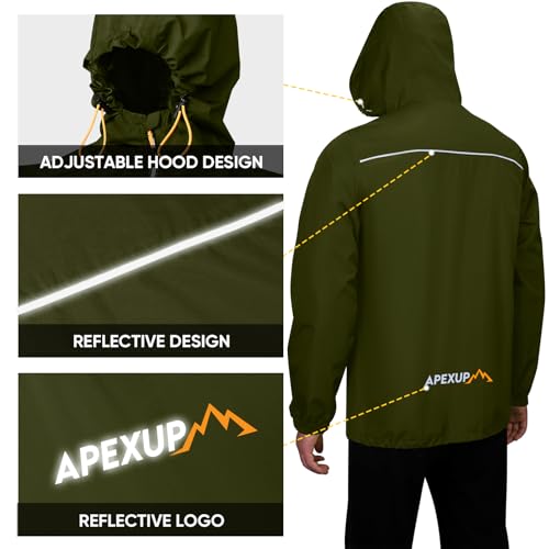 Image of APEXUP Packable Rain Jacket Men Waterproof Lightweight Raincoat with Hood