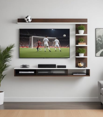 Image of 24 to 42 inch C Style Tv Cabinet Dazzling Wall Rack Shelves Set MDF -Medium Density Fiber Home Decoration Wall Decor (Wenge White, C Style)