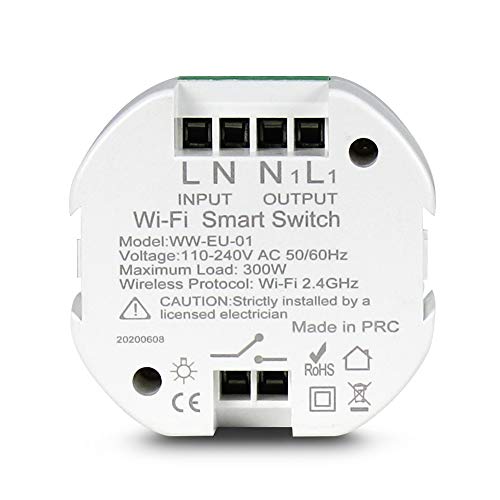 Yagusmart Interruttore WiFi Alexa, 2 Way, Smart Timer Switch Funziona in Parallelo con Interruttore a Parete Originale, Compatibile con Alexa e Google Home (1 gang, wifi)